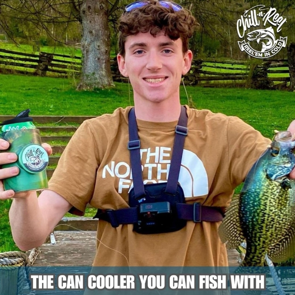 Chill-N-Reel Can Cooler Fishing Rod Shark Tank Beverage Koozie Camo NWOT - Picture 9 of 14